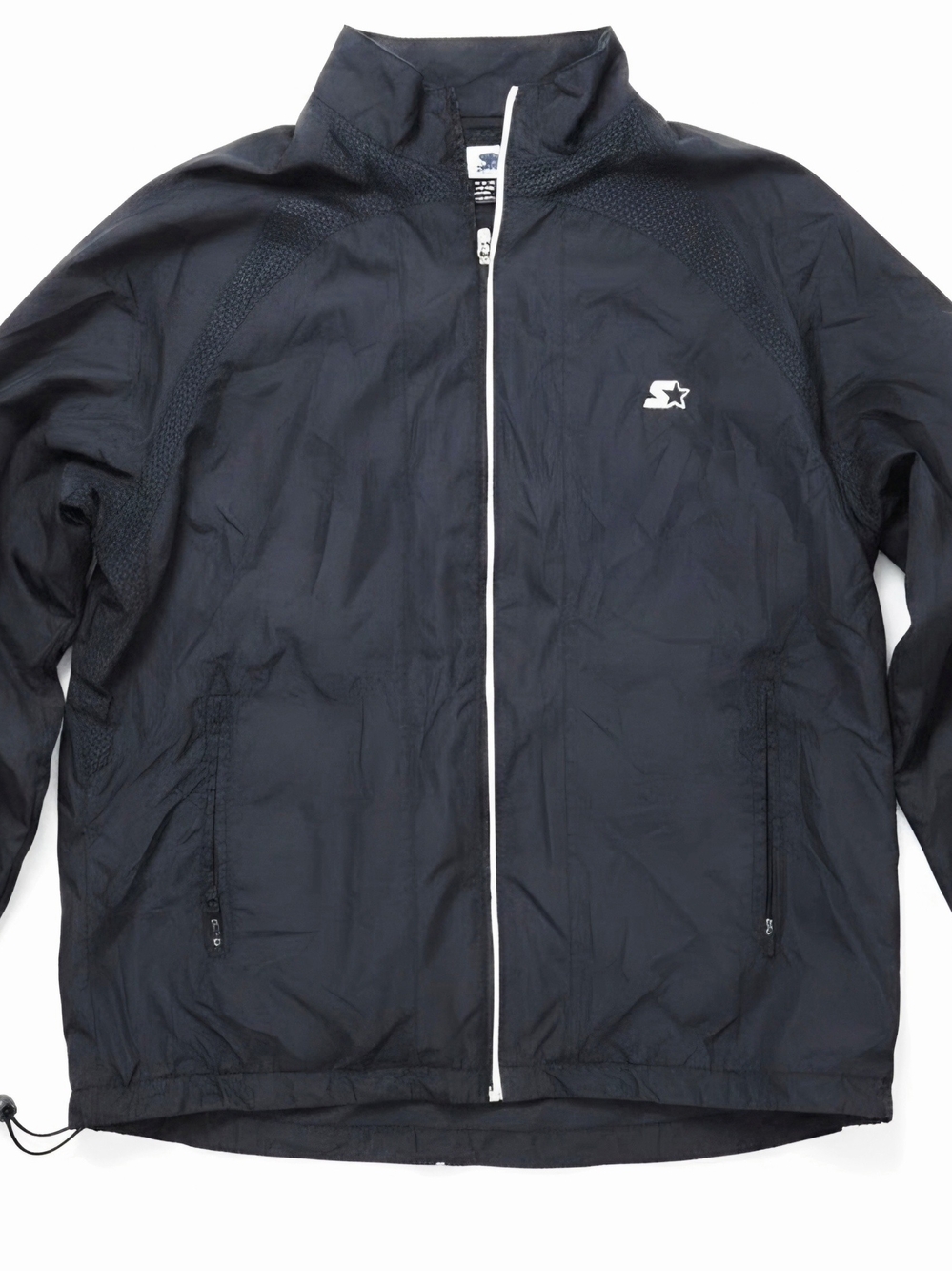 Starter Mens Vintage Full Zip Windbreaker Jacket Black Mesh Lined Size Medium
